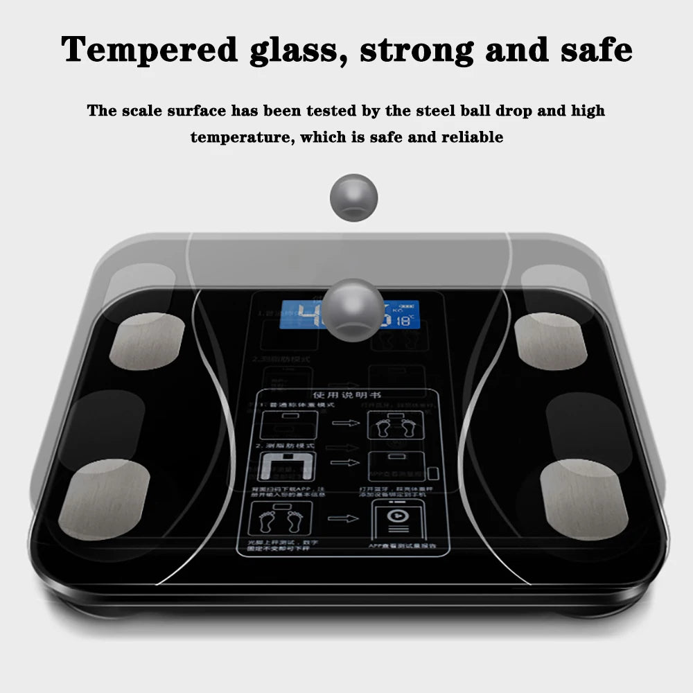 Body Fat Scale Smart Wireless Digital Bathroom Weight Scale Body Composition Analyzer with Smartphone App Bluetooth-Compatible